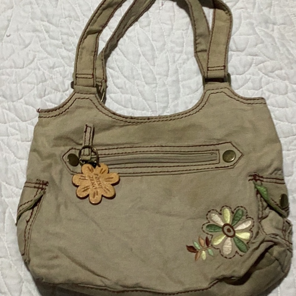 Floral Embroidered Tan Handbag